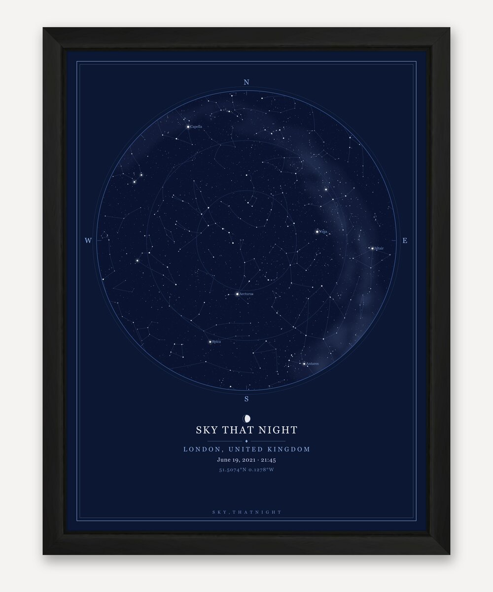 Midnight star map in a classic black frame